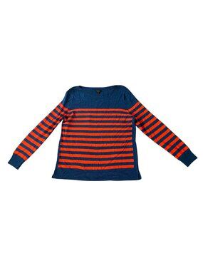Talbots Womens XL Blue & Orange Striped Merino Wool Sweater Long Sleeve XL